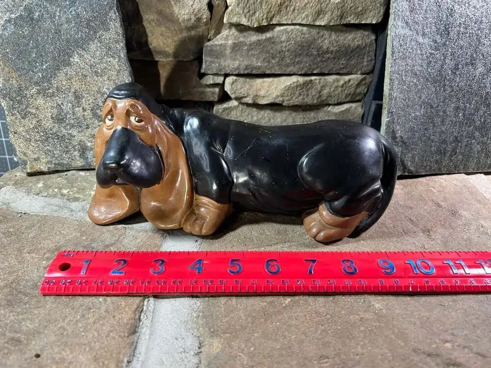 Basset Hound Ceramic Statue Figure Black and Brown Vintage take sad boy home!